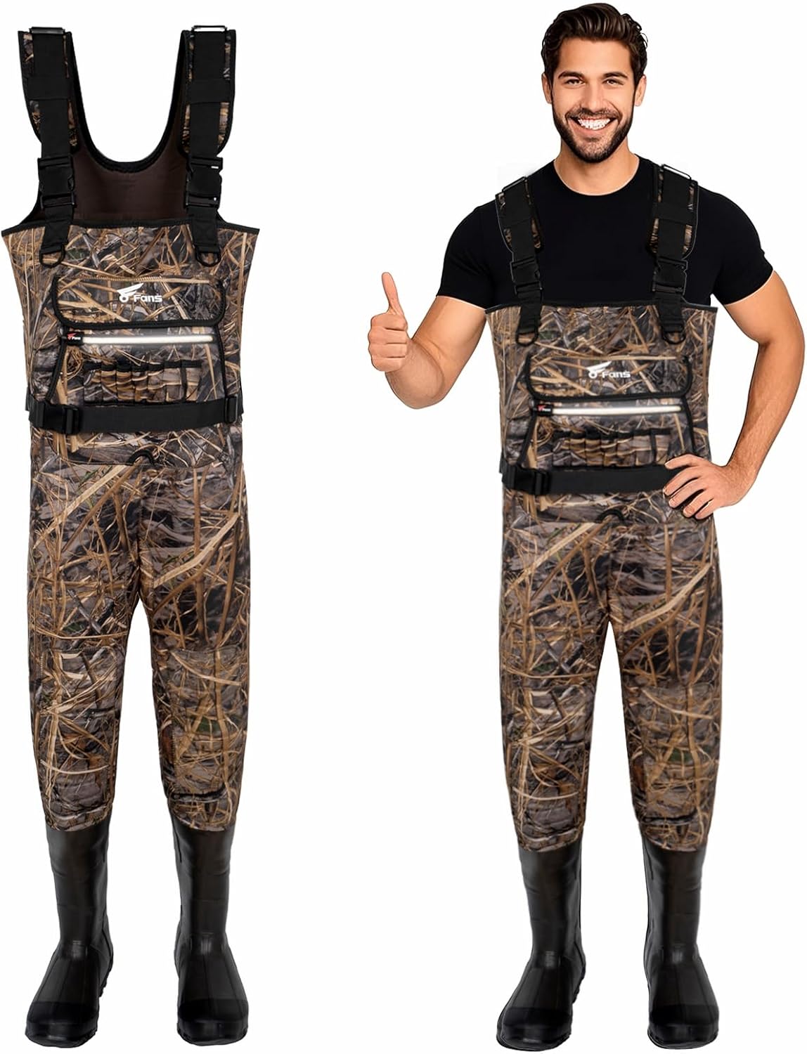 8 Fans Hunting Waders with 1000G Insulation Rubber Boots, Neoprene Chest Wader, Waterproof Bootfoot Waders for Men & Women