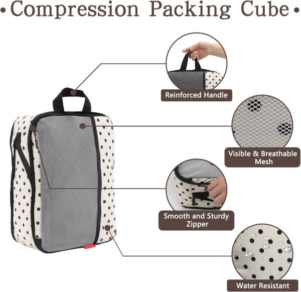 4 Set Compression Packing Cubes - Ultralight Travel Organizers with Laundry Bag, Space-Saving Suitcase Organizer, Expandable Packing Cubes for Travel, Business Trip and Family Vacation (Polka Dot) - Image 2