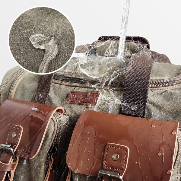 Duffle Bag for Travel, 50L Waterproof Waxed Canvas Genuine Leather Weekender Overnight Bag Vintage Travel Hand Bag Carry on Bag - Image 3