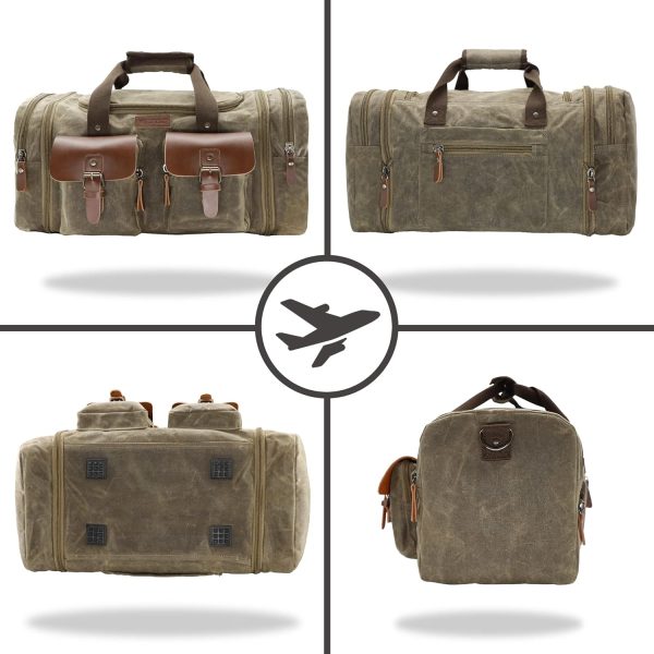 Duffle Bag for Travel, 50L Waterproof Waxed Canvas Genuine Leather Weekender Overnight Bag Vintage Travel Hand Bag Carry on Bag - Image 5