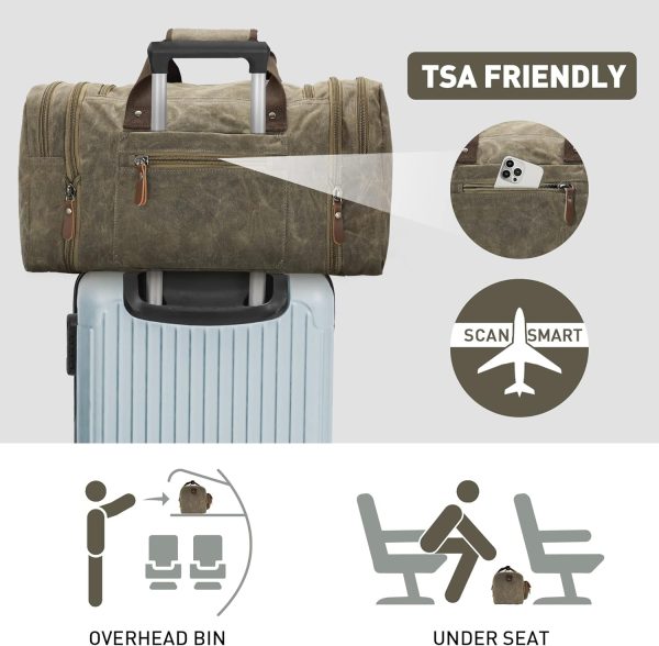 Duffle Bag for Travel, 50L Waterproof Waxed Canvas Genuine Leather Weekender Overnight Bag Vintage Travel Hand Bag Carry on Bag - Image 6