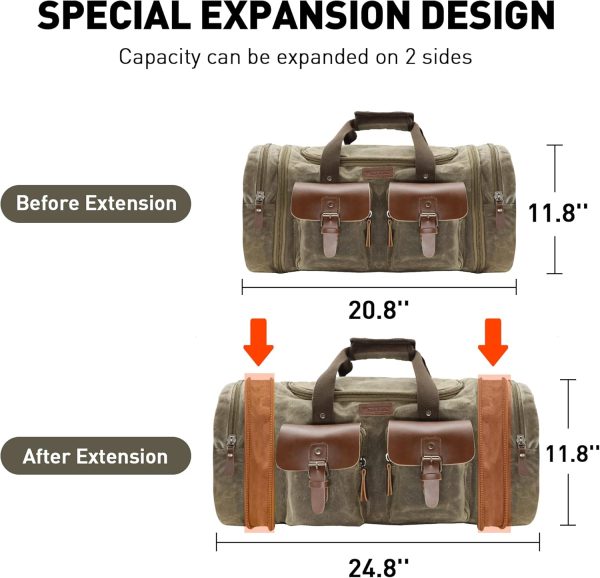 Duffle Bag for Travel, 50L Waterproof Waxed Canvas Genuine Leather Weekender Overnight Bag Vintage Travel Hand Bag Carry on Bag - Image 7